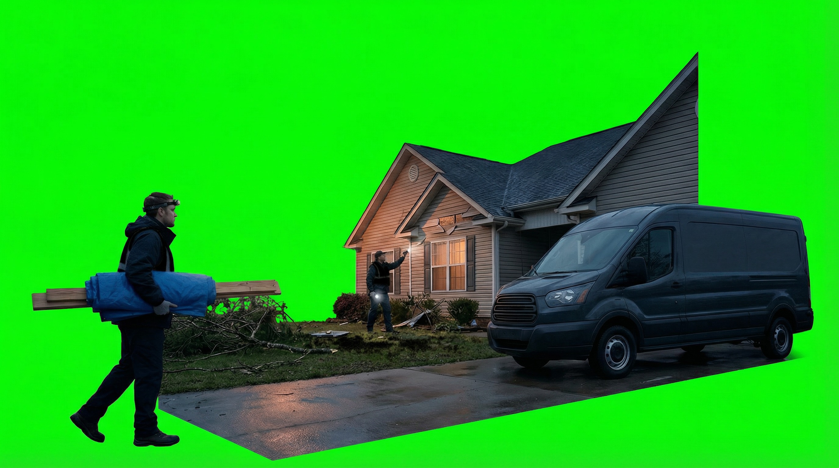 Evening storm response scene