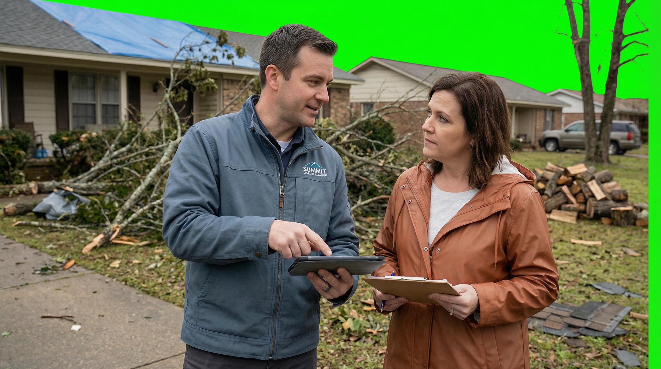 Storm site walkthrough with homeowner